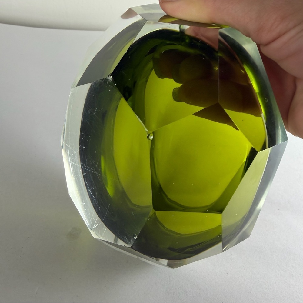 Vintage MCM 60s 70s Murano Glass Faceted Sommerso Green Ashtray - Picture 6 of 6
